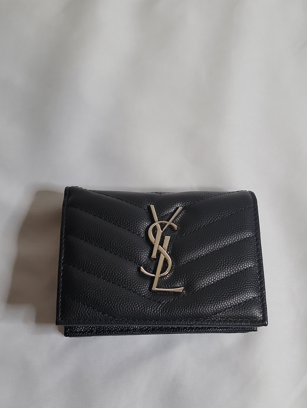Saint Laurent Black Chevron Quilted Leather Wallet with Gold YSL